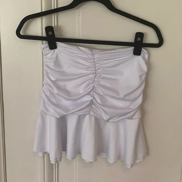 Y2K Ruched Ruffle White Skirt - Picture 4 of 5